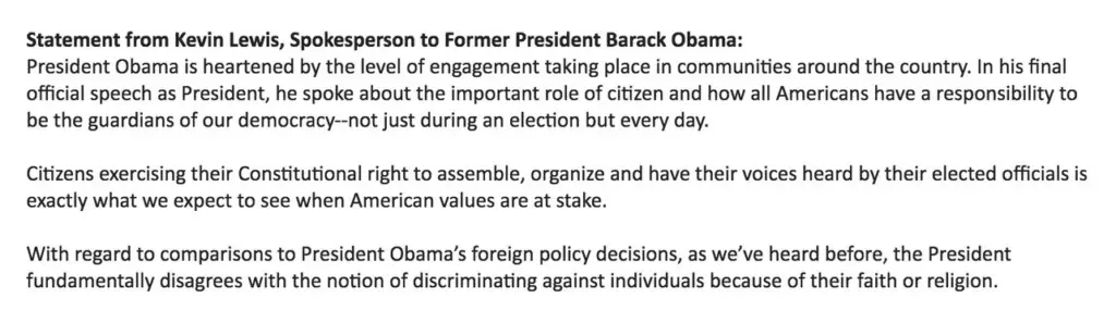 Former US President Obama Releases Statement On Trump Executive Order