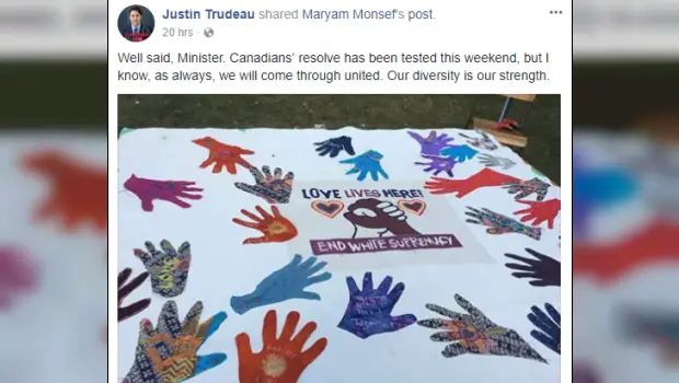 After Radical Islamist Attack In Edmonton, Trudeau Posts About White Supremacy